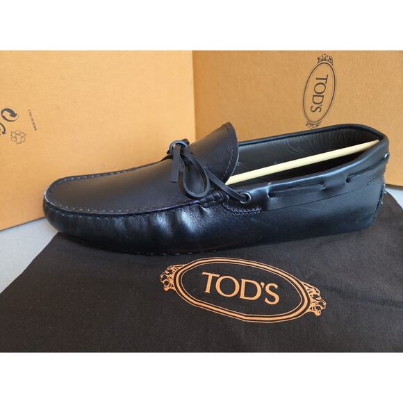 100% Auth Tod\'s Mens Laccetto City Gommino Black Leather Flats Uk7.5 Us8.5 main image 4